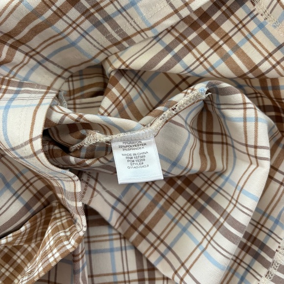 Originality Tan White Blue Plaid Gingham Colorblock Pleated Flare Mini Skirt Xs - Picture 3 of 6